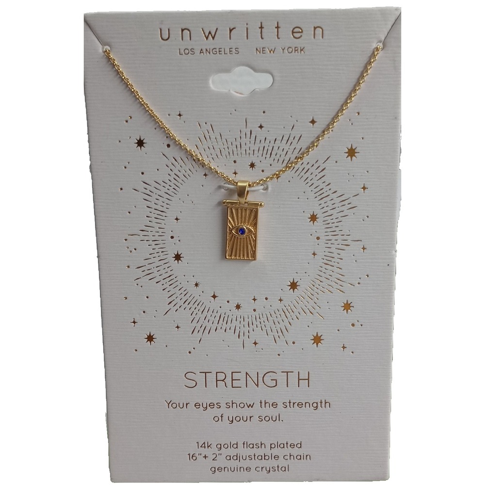 Unwritten Strength Necklace 14K Gold Flash Plated Evil Eye Pendant 16"+2" New
